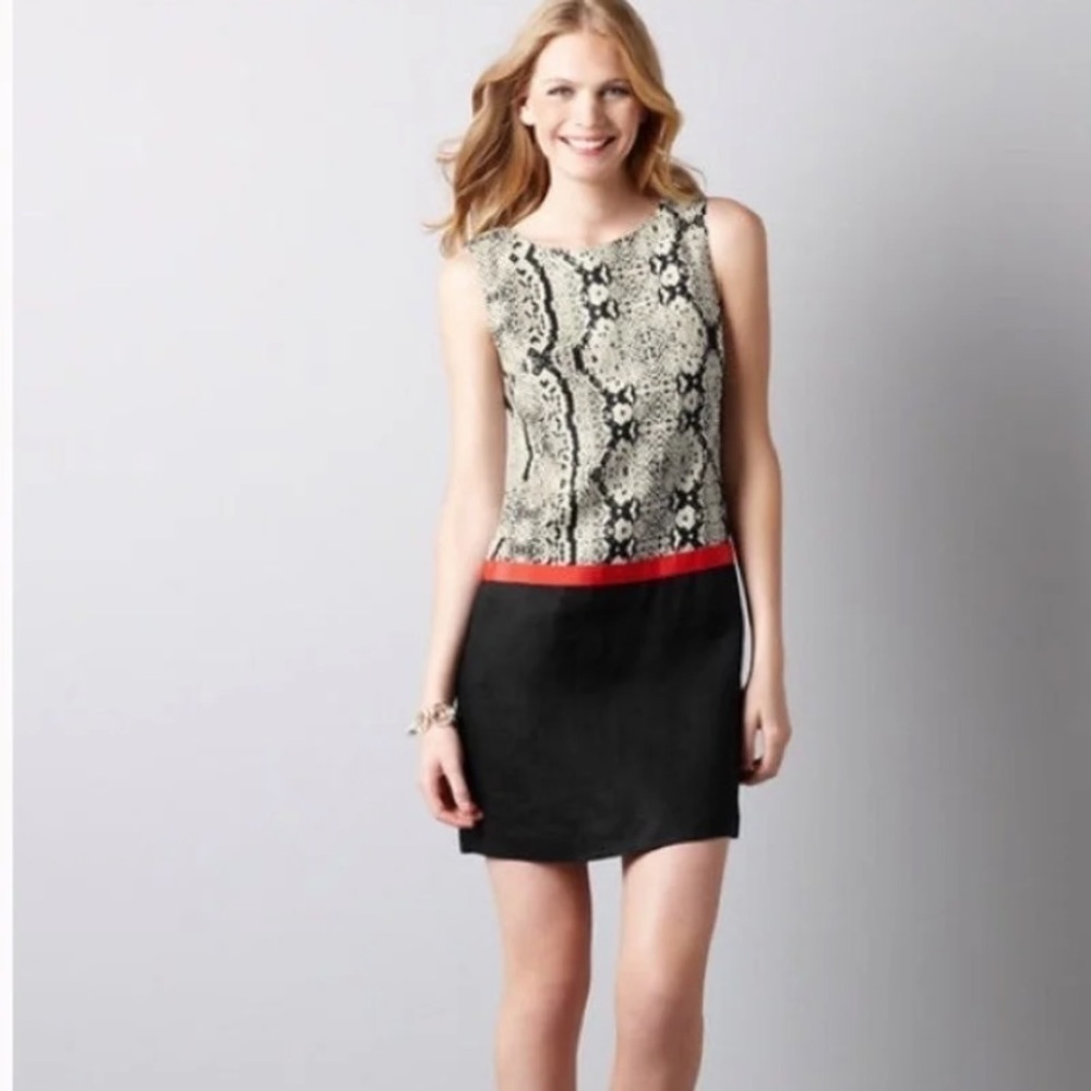 LOFT Linen Drop Waist Dress Animal Print